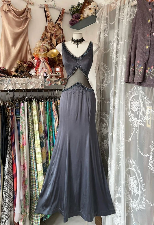 Charming Mermaid V Neck Satin Beaded Long Prom Dress,Evening Dress GG2011