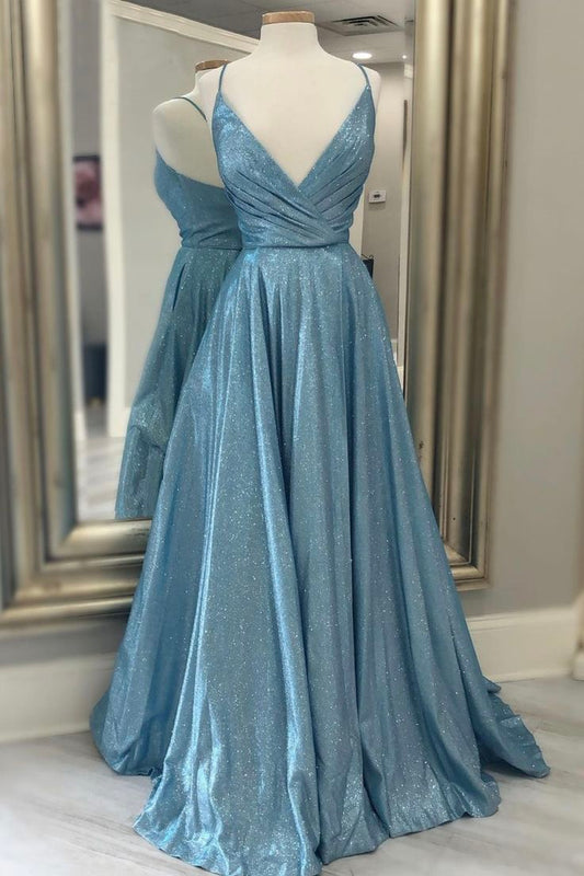 Glitter A line Spaghetti Straps Satin Sequin Long Prom Dress,Evening Dress GG2049