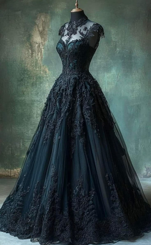 Delicado vestido de fiesta largo de tul con encaje en forma de A, vestido de novia, vestido de noche GG2061