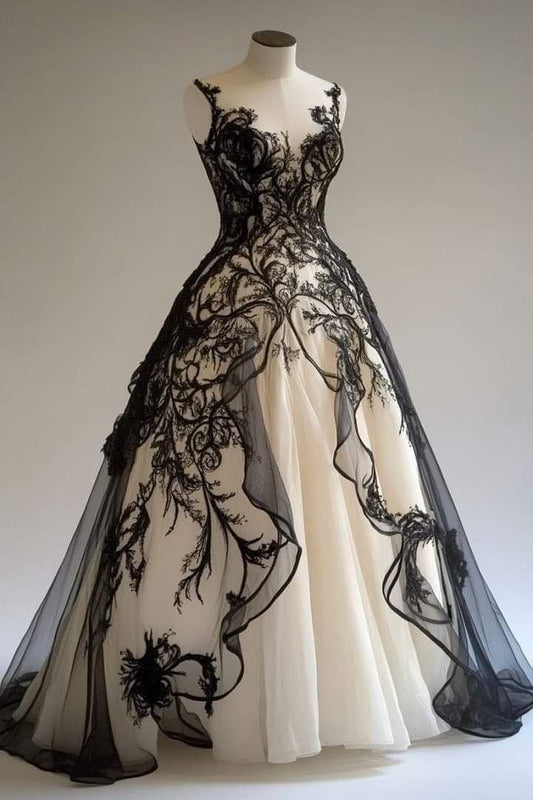 Hermoso vestido de fiesta largo de tul con encaje, vestido de novia y vestido de noche GG2101