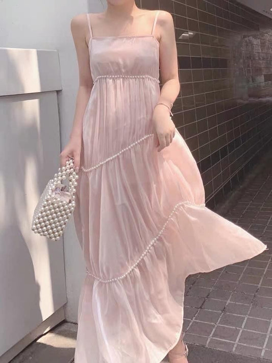 Stunning A Line Spaghetti Straps Soft Pink Chiffon Long Prom Dress,Evening Dress GG2113