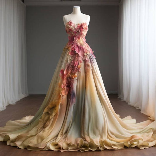 Vestido de fiesta largo de gasa con apliques, corte A, elegante, sin tirantes, degradado, para graduación, noche, GG2195