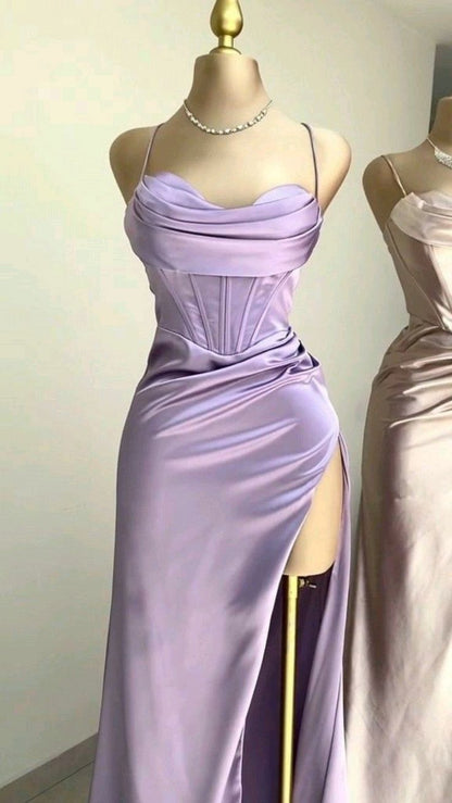 Classy Mermaid Halter Satin Slit Long Prom Dress,Party Dress,Evening Dress GG2196