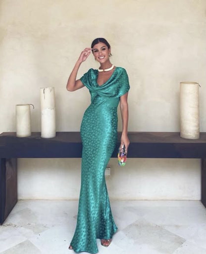Unique Mermaid Green Satin Long Prom Dress,Party Dress,Evening Dress GG2216