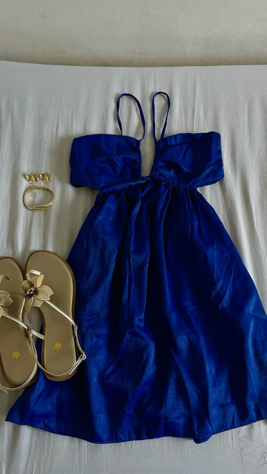 Vestido de fiesta corto de satén azul rey con tirantes finos, corte A, para regreso a casa y noche, GG2234