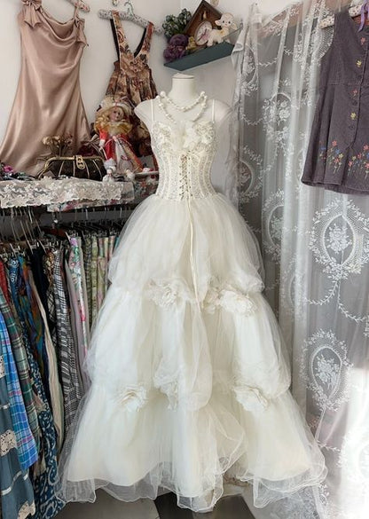 Vestido de fiesta largo de tul con tirantes finos, corte A, escalonado, para novia y noche, GG2313