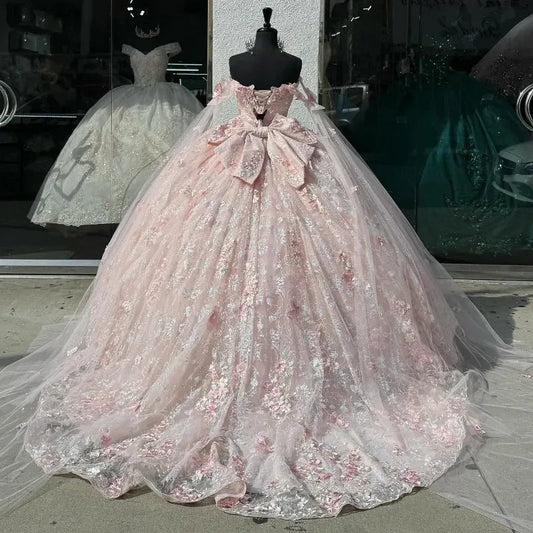 Hermoso vestido de fiesta con hombros descubiertos, tul rosa satinado y apliques de encaje, vestido de fiesta, vestido de noche GG2319