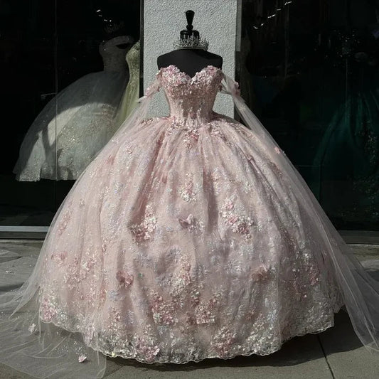Hermoso vestido de fiesta con hombros descubiertos, tul rosa satinado y apliques de encaje, vestido de fiesta, vestido de noche GG2319