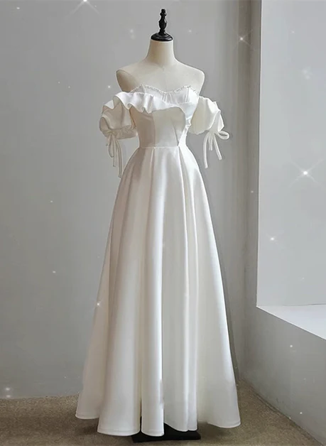 Elegante vestido de fiesta largo de satén blanco con escote en forma de A y escote corazón con cuentas, vestido de noche GG232
