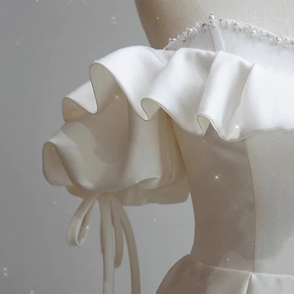 Elegante vestido de fiesta largo de satén blanco con escote en forma de A y escote corazón con cuentas, vestido de noche GG232