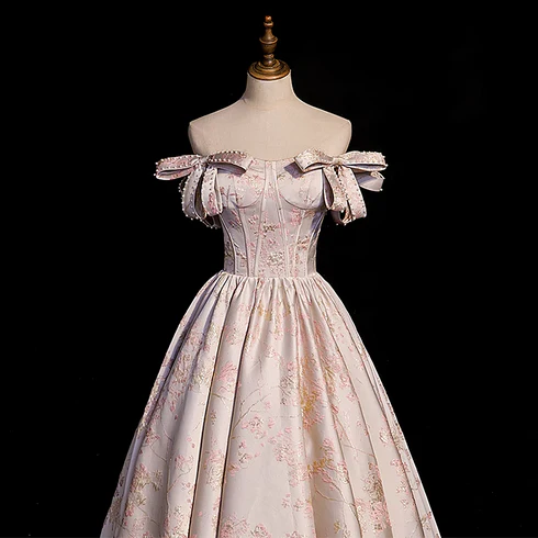Exquisito vestido de fiesta largo rosa con escote en forma de A y hombros descubiertos, con apliques florales en forma de corazón, vestido de noche GG234