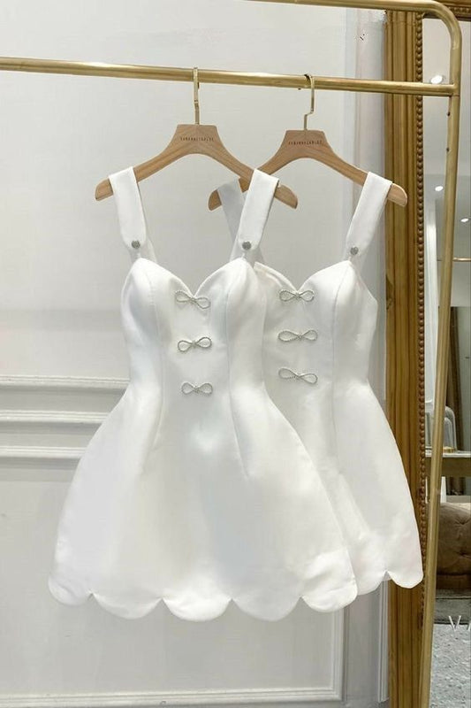 Vestido corto de satén con tirantes blancos, corte A, para fiesta de bienvenida y cumpleaños, GG2352
