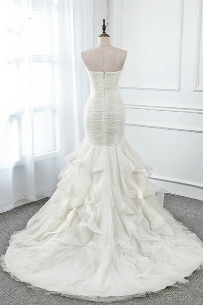 Impresionante vestido de fiesta largo de tul y gasa sin tirantes, corte sirena, para boda o noche GG2359