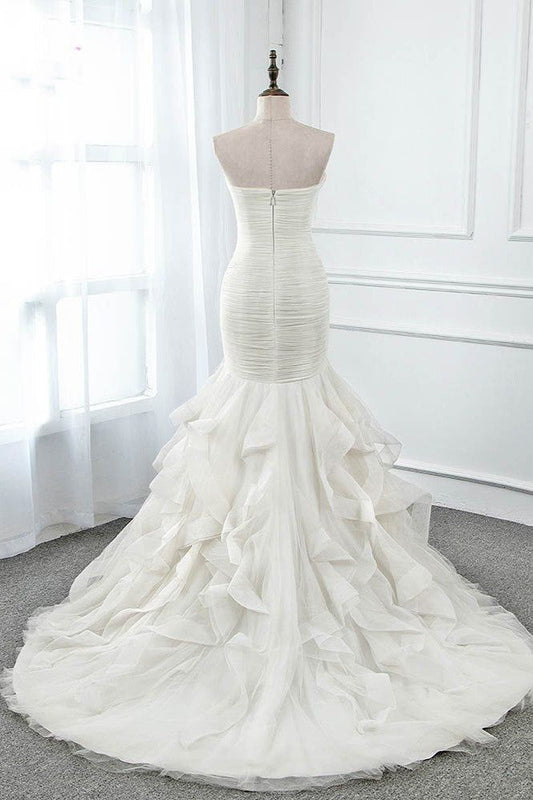 Impresionante vestido de fiesta largo de tul y gasa sin tirantes, corte sirena, para boda o noche GG2359