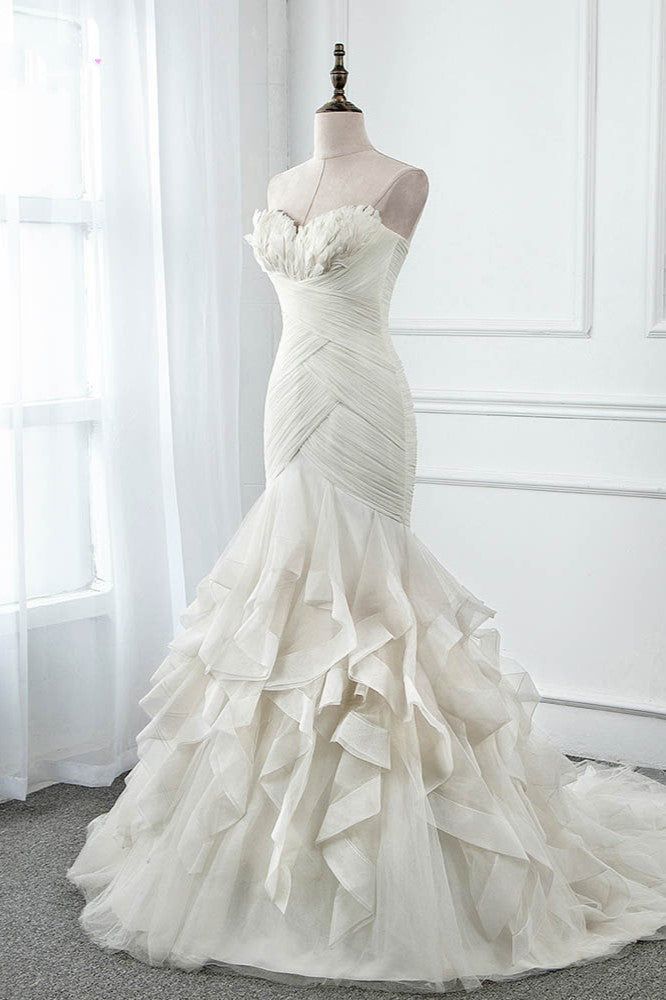 Impresionante vestido de fiesta largo de tul y gasa sin tirantes, corte sirena, para boda o noche GG2359