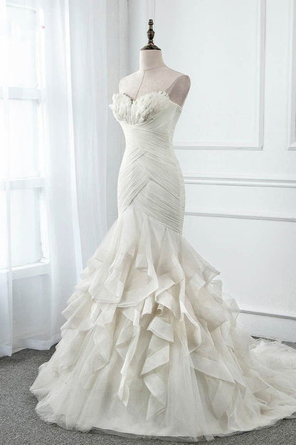 Impresionante vestido de fiesta largo de tul y gasa sin tirantes, corte sirena, para boda o noche GG2359