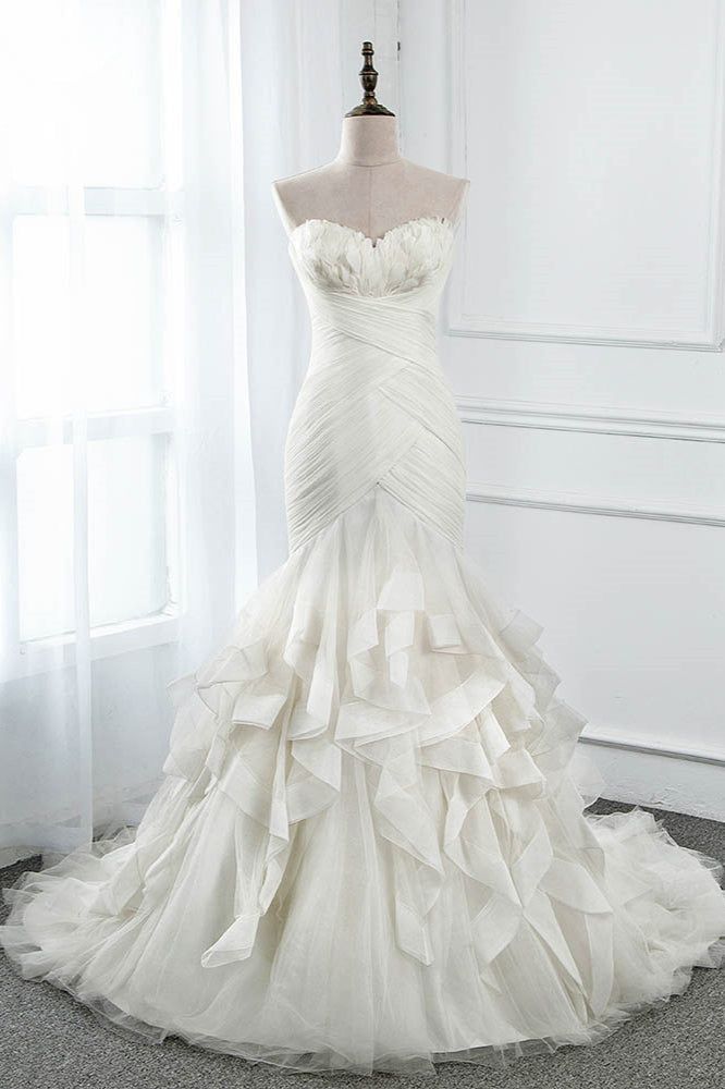Impresionante vestido de fiesta largo de tul y gasa sin tirantes, corte sirena, para boda o noche GG2359