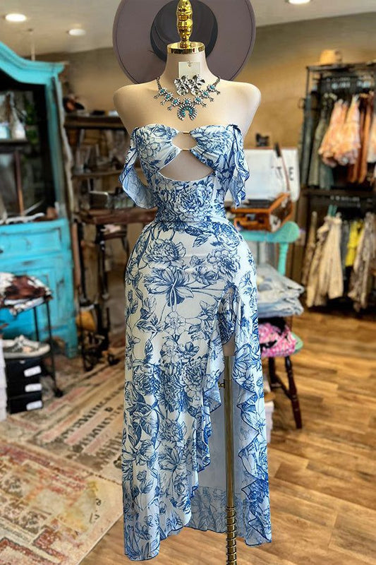 Unique Mermaid Off The Shoulder Chiffon Printing Long Prom Dress,Party Dress,Evening Dress GG2362