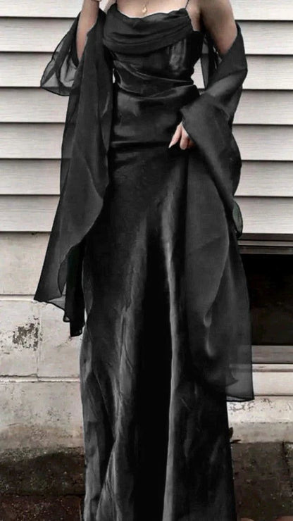 Classy Spaghetti Straps Chiffon With Cape Long Prom Dress,Party Dress,Evening Dress GG2379