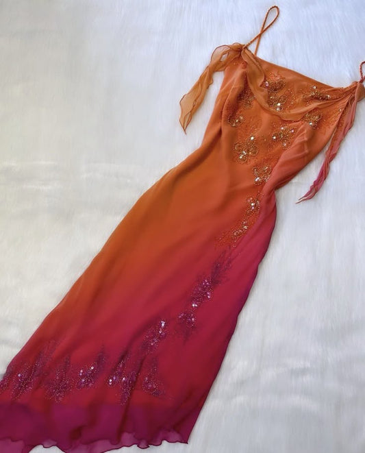 Gradient A Line Spaghetti Straps Chiffon Sequin Long Prom Dress,Party Dress,Evening Dress GG2397