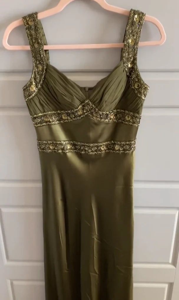 Olive Green Mermaid Beaded Straps Satin Long Prom Dress,Party Dress,Evening Dress GG2405