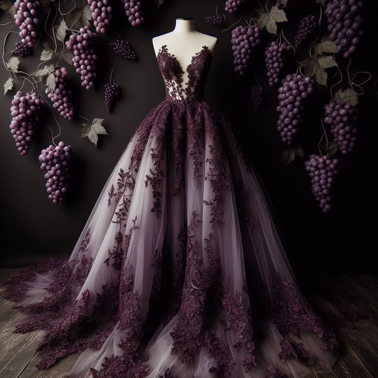Impresionante vestido de fiesta largo de corte A con escote corazón y apliques de tul color uva, vestido de novia o de noche GG2416