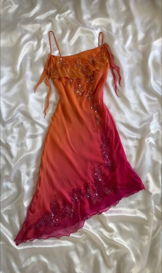 Vestido de fiesta corto de gasa con tirantes finos, corte en A, con apliques, para regreso a casa y cumpleaños GG2435