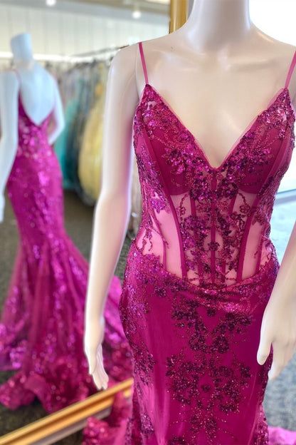 Impresionante vestido largo de fiesta, de noche y de tul con tirantes finos y corte sirena, GG2451