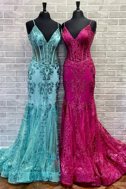 Impresionante vestido largo de fiesta, de noche y de tul con tirantes finos y corte sirena, GG2451