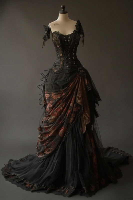 Vestido largo de fiesta, de noche y de satén con estampado de gasa y corsé, corte A, glamuroso, GG2469