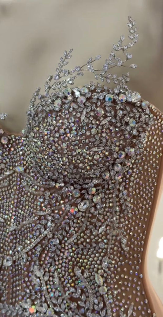 Impresionante vestido de fiesta largo de satén con cuentas y corte sirena, sin tirantes, para graduación, noche o fiesta GG2479