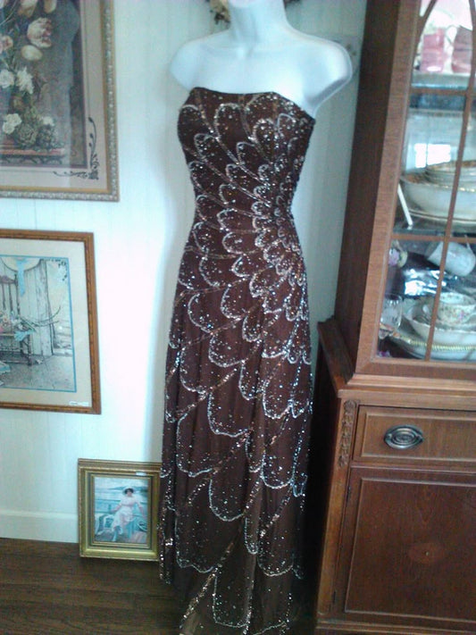 Vestido de fiesta largo de satén con cuentas y corte sirena, sin tirantes, único, para graduación, noche, GG2487