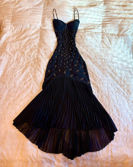 Vestido de fiesta largo plisado de gasa con tirantes finos y corte sirena, elegante, para graduación, noche, GG2492