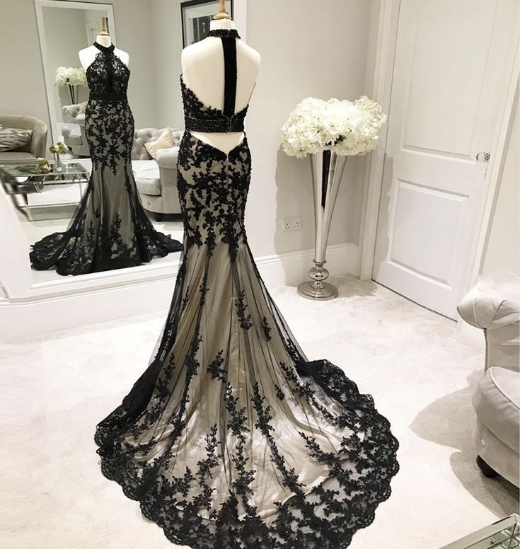 Impresionante vestido de fiesta largo de satén con escote halter y encaje de sirena, vestido de fiesta y vestido de noche GG2506