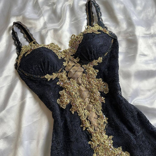 Vestido largo de fiesta, de noche y de gasa con tirantes finos y apliques de encaje, estilo sirena, GG2508