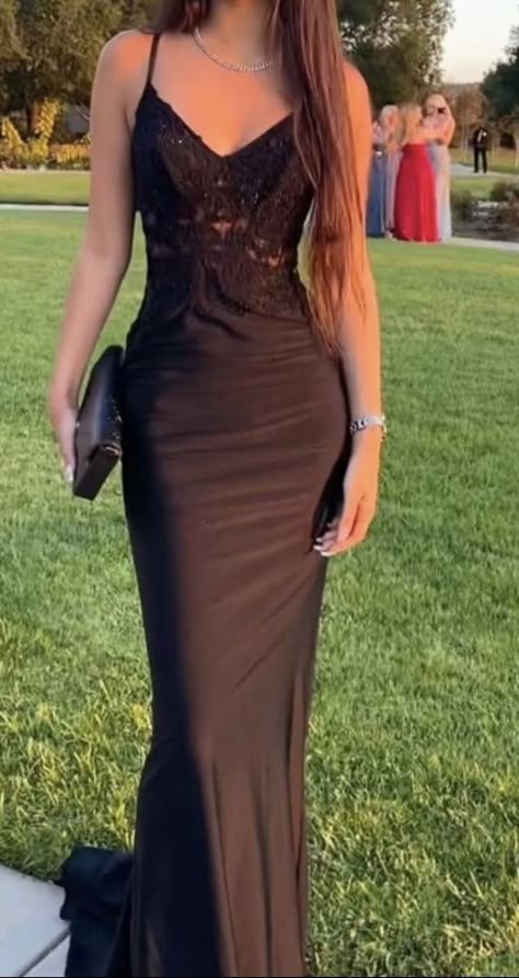 Elegante vestido de fiesta largo de sirena con tirantes finos y apliques de satén negro, vestido de fiesta, vestido de noche GG2519
