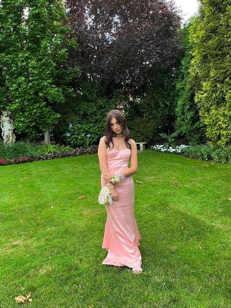 Vestido de fiesta, de noche y de fiesta, de satén rosa, sencillo, sin tirantes, corte sirena, GG2523