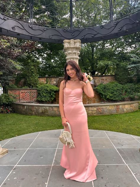 Vestido de fiesta, de noche y de fiesta, de satén rosa, sencillo, sin tirantes, corte sirena, GG2523