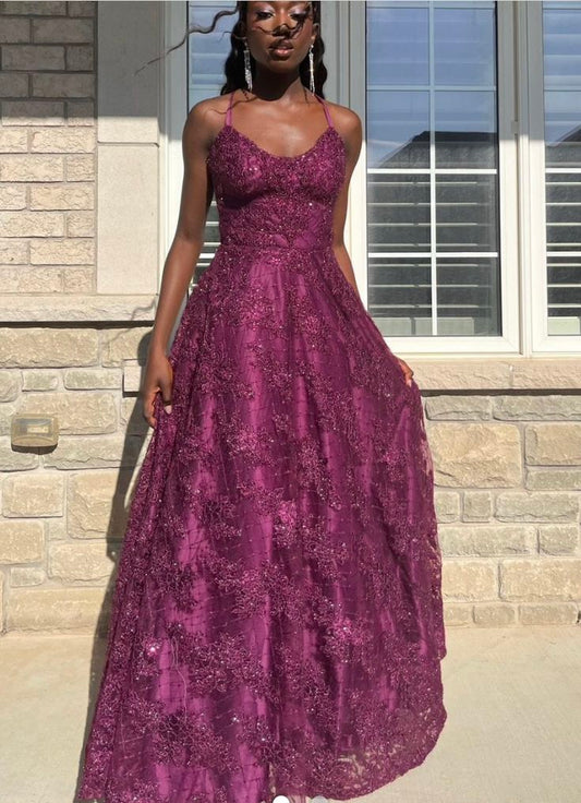 Vestido elegante de fiesta, de noche y de satén con encaje y cuello halter, corte A, GG2541