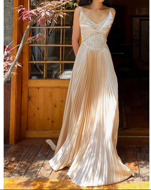 Vestido largo de satén con tirantes finos, corte A, para fiesta de graduación o de noche (GG2547)