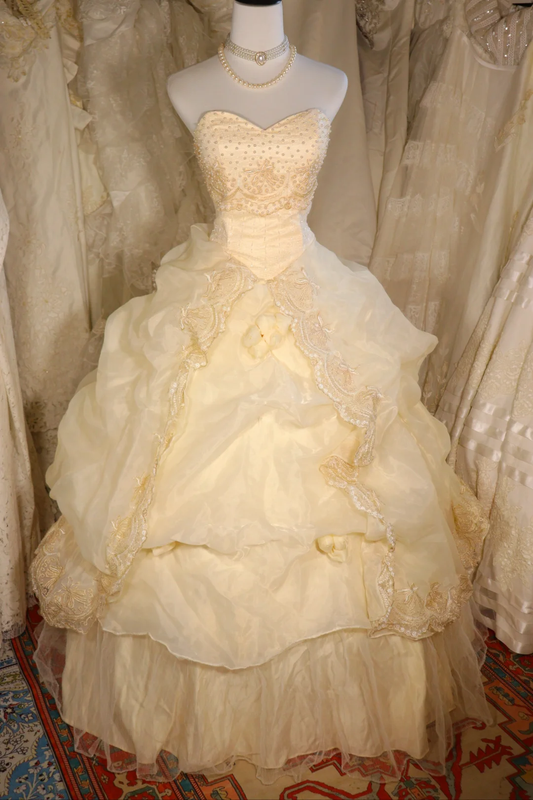 Impresionante vestido de fiesta de graduación, de gasa satinada en amarillo pastel con escote corazón y cuentas, vestido de noche GG2550