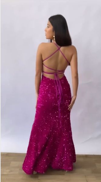 Vestido de fiesta largo de satén con lentejuelas y escote halter de sirena brillante, vestido de fiesta, vestido de noche GG2554