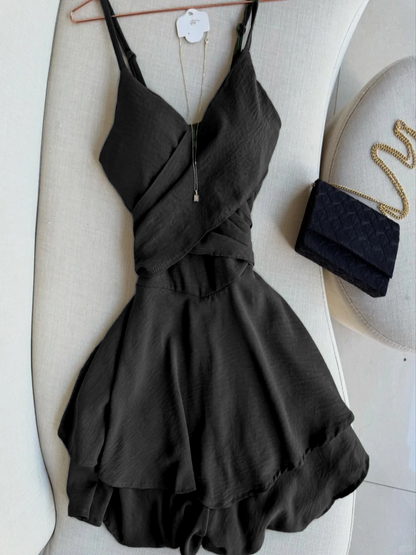 Vestido de fiesta corto de gasa con tirantes finos, corte A, elegante, para regreso a casa y cumpleaños GG2555