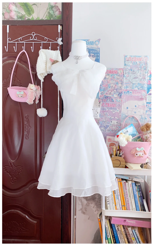Vestido de fiesta corto elegante de gasa blanca, corte A, para regreso a casa y cumpleaños GG2557