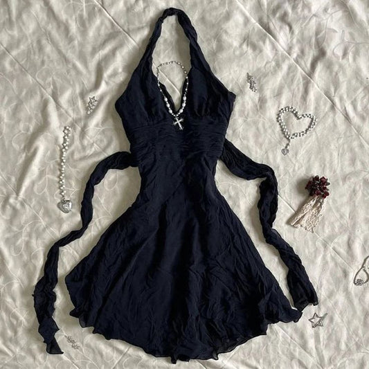 Vestido de fiesta corto de gasa con cuello halter, corte A, para regreso a casa y cumpleaños GG2560