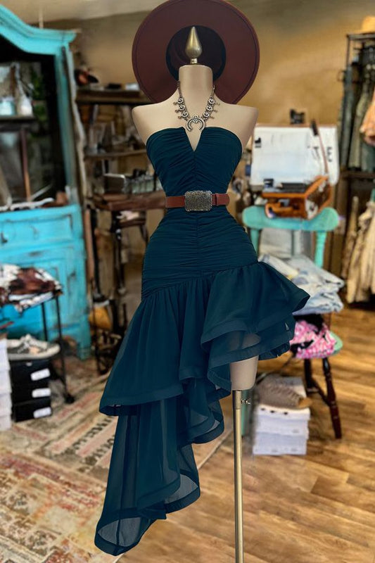Vestido de fiesta corto de gasa con corte sirena, elegante y sin tirantes, para regreso a casa y cumpleaños GG2562