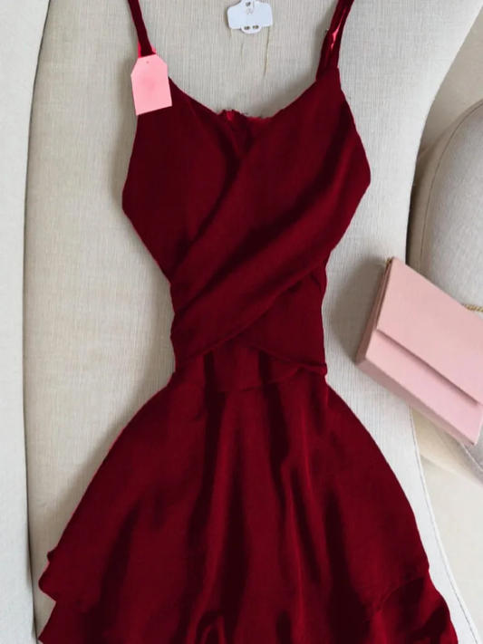 Impresionante vestido de fiesta corto de gasa burdeos con tirantes finos, corte A, para regreso a casa y cumpleaños GG2569
