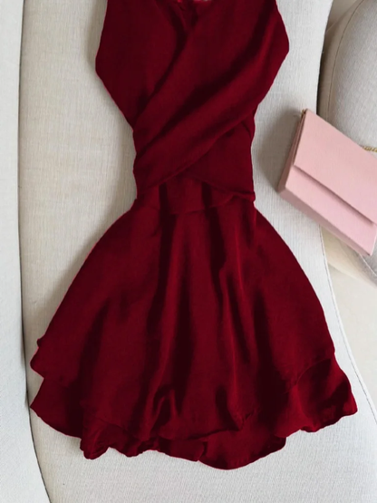 Impresionante vestido de fiesta corto de gasa burdeos con tirantes finos, corte A, para regreso a casa y cumpleaños GG2569
