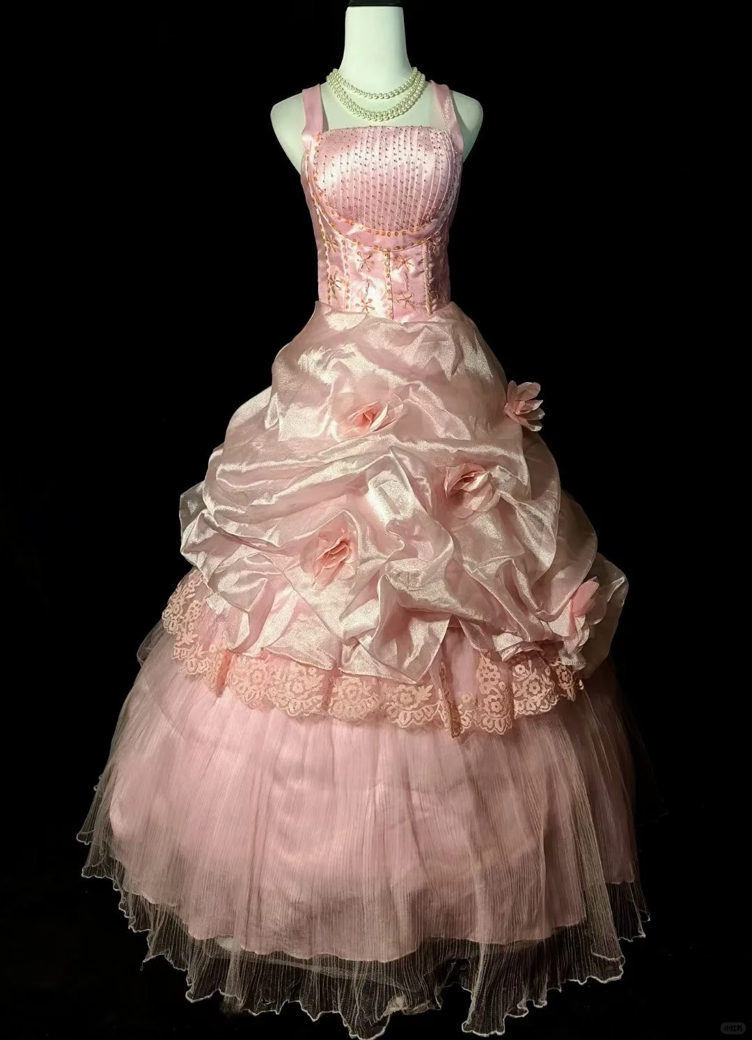 Hermoso vestido de fiesta cuadrado rosa de satén con tul, encaje y cuentas, vestido de fiesta, vestido de noche GG2570