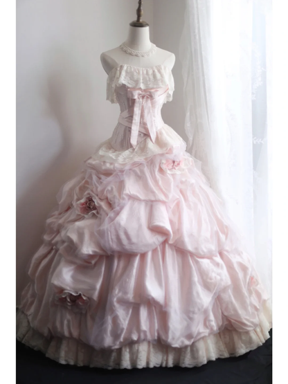 Impresionante vestido de fiesta largo sin tirantes con encaje de tul y satén, flores, para graduación, fiesta o noche GG2578
